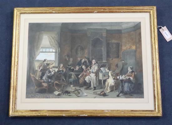 David Joseph Bles (Dutch 1821-1899) Interior scene with musicians 13.75 x 20.5in.